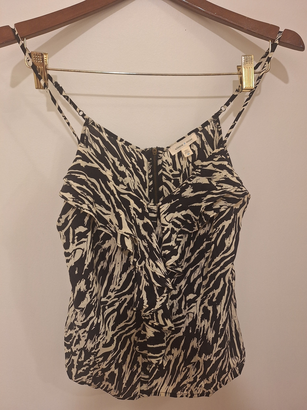 silence + noise Black and White Printed Ruffle Cami